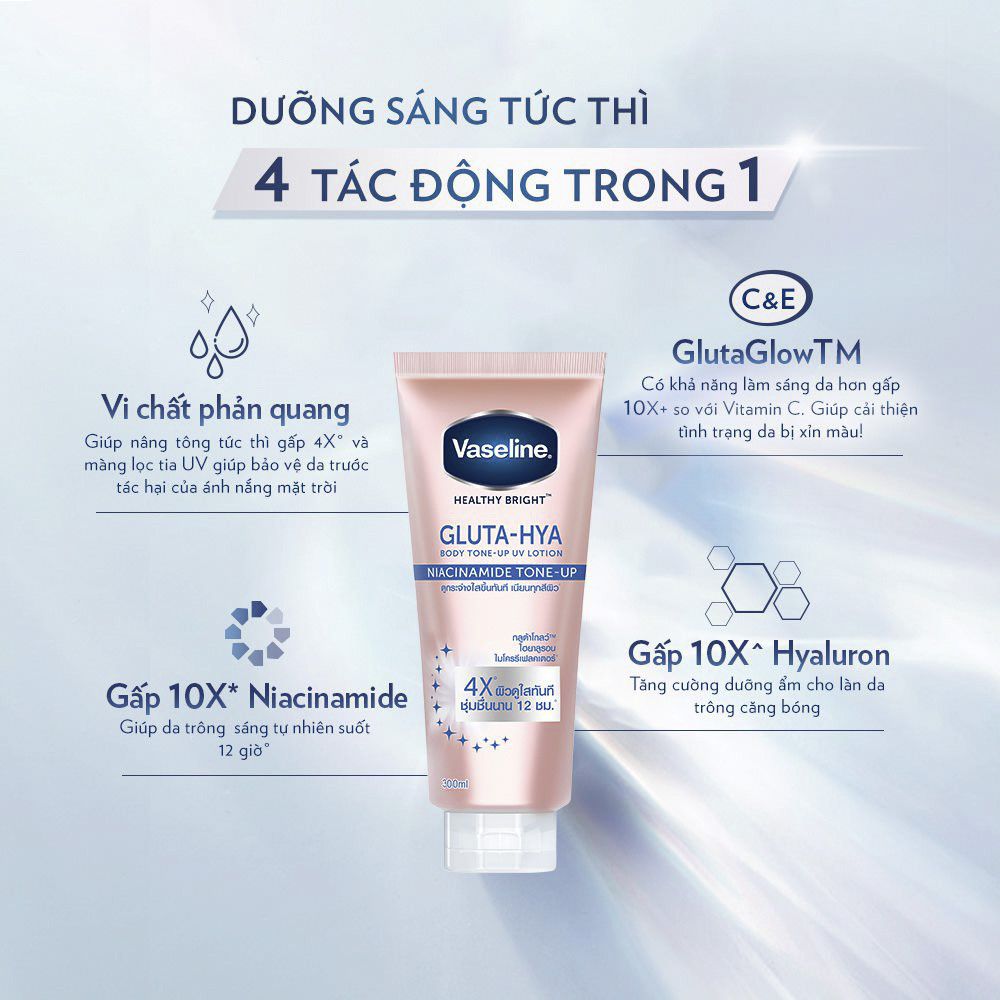 Dưỡng Thể Sáng Da Vaseline Healthy Bright Gluta-Hya Body Tone-Up UV Lotion 300ml