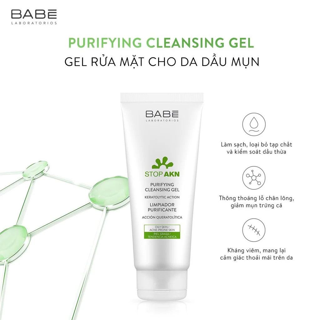 Gel Rửa Mặt Cho Da Dầu Mụn BABE Stop AKN 200ml