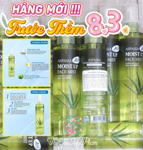 Xịt Khoáng Aspasia Moist Up Face Mist Aloe 150ml