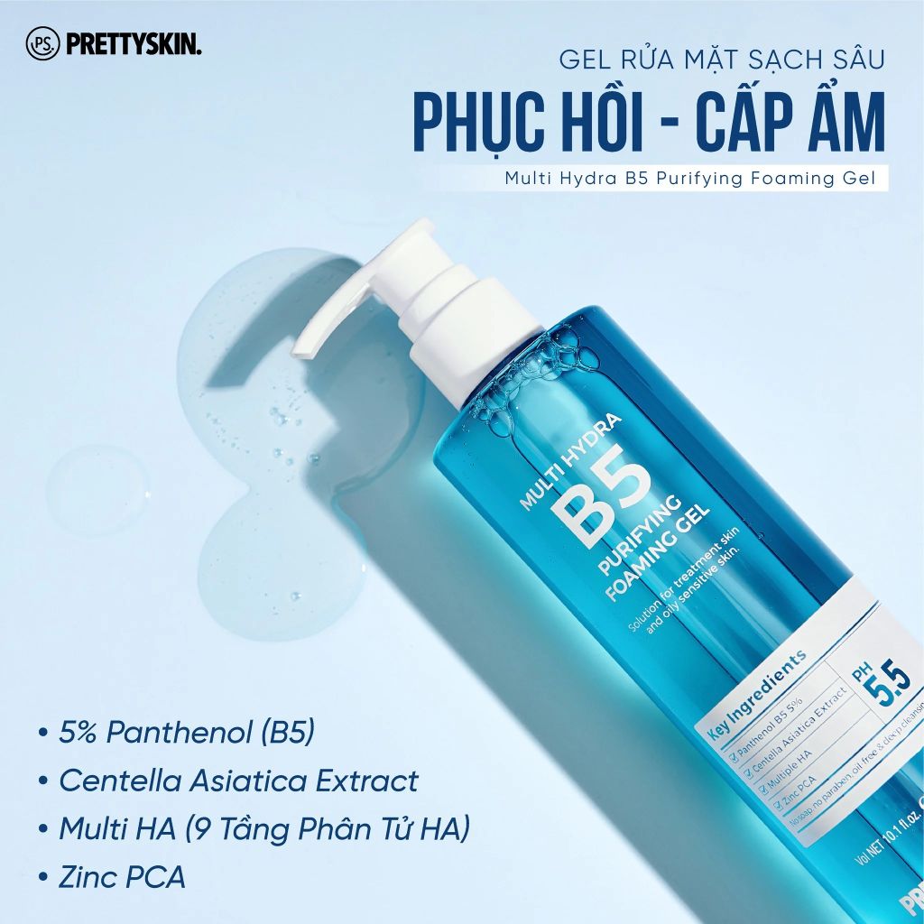 Gel Rửa Mặt Pretty Skin Multi Hydra B5 Purifying Foaming Gel 300ml