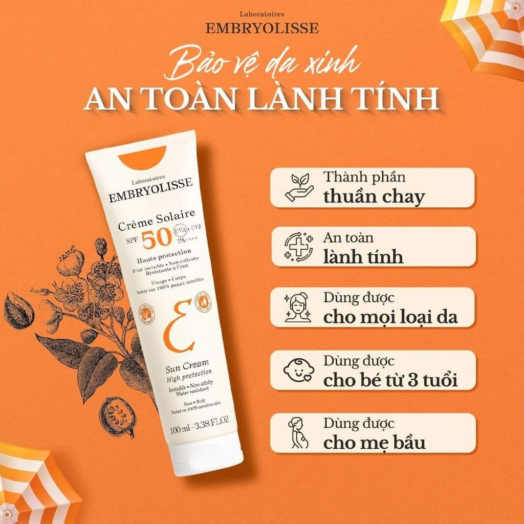 Kem Chống Nắng UV Phổ Rộng Embryolisse Crème Solaire SPF50 PA++++ 100ml