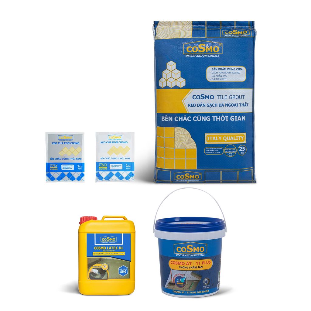 COMBO Keo dán gạch C2 + Chống thấm AT 11 Plus + Latex A1 + Keo chà ron