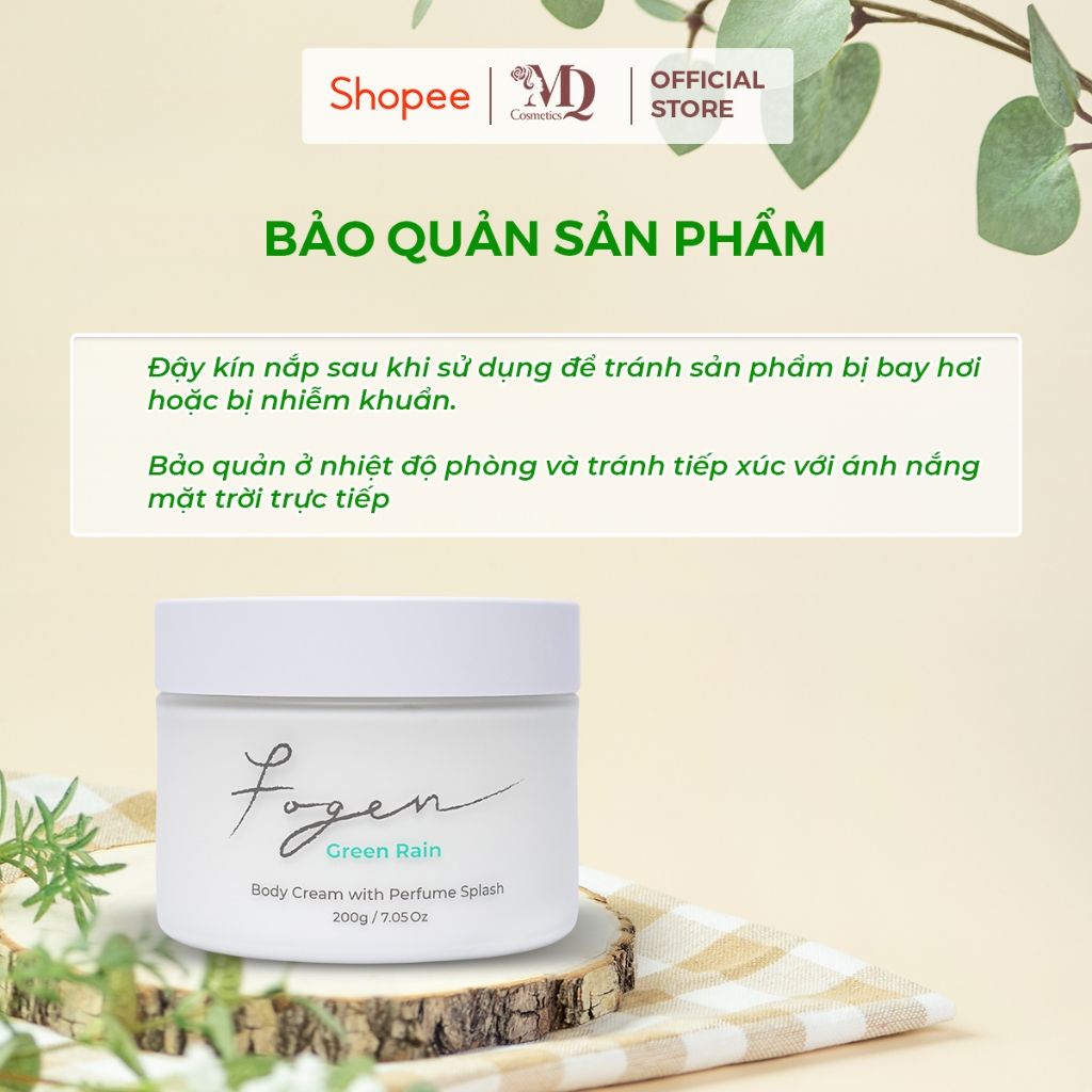 Kem Body Hàn Quốc Fogen Green Rain 200G - Kem Dưỡng Thể Hương Nước Hoa Cao Cấp, Mềm Mịn & Bảo Vệ Làn Da