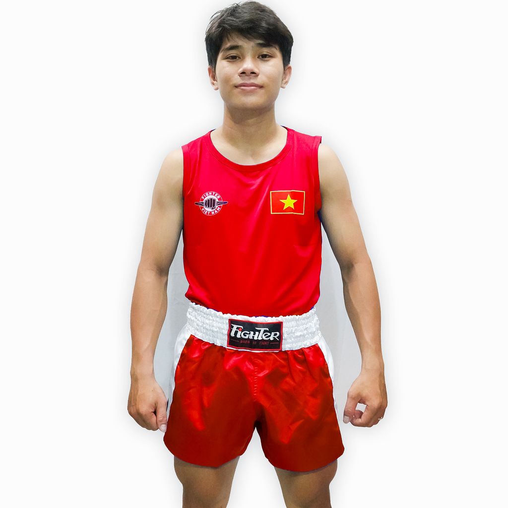 Quần KickBoxing Cao Cấp Fighter (Xanh - Đỏ)