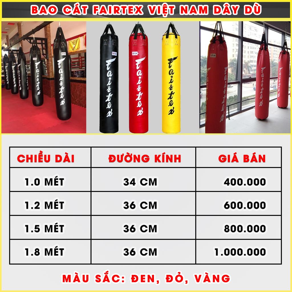 Bao Cát Fairtex Việt Nam Dây Dù 1.2 mét (Màu: Đen - Đỏ - Vàng)