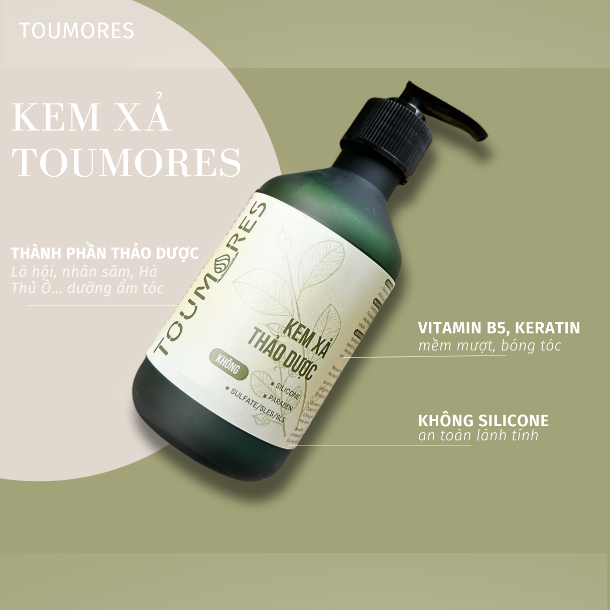 Kem xả thảo dược Toumores mềm mượt tóc, không silicone 300ml