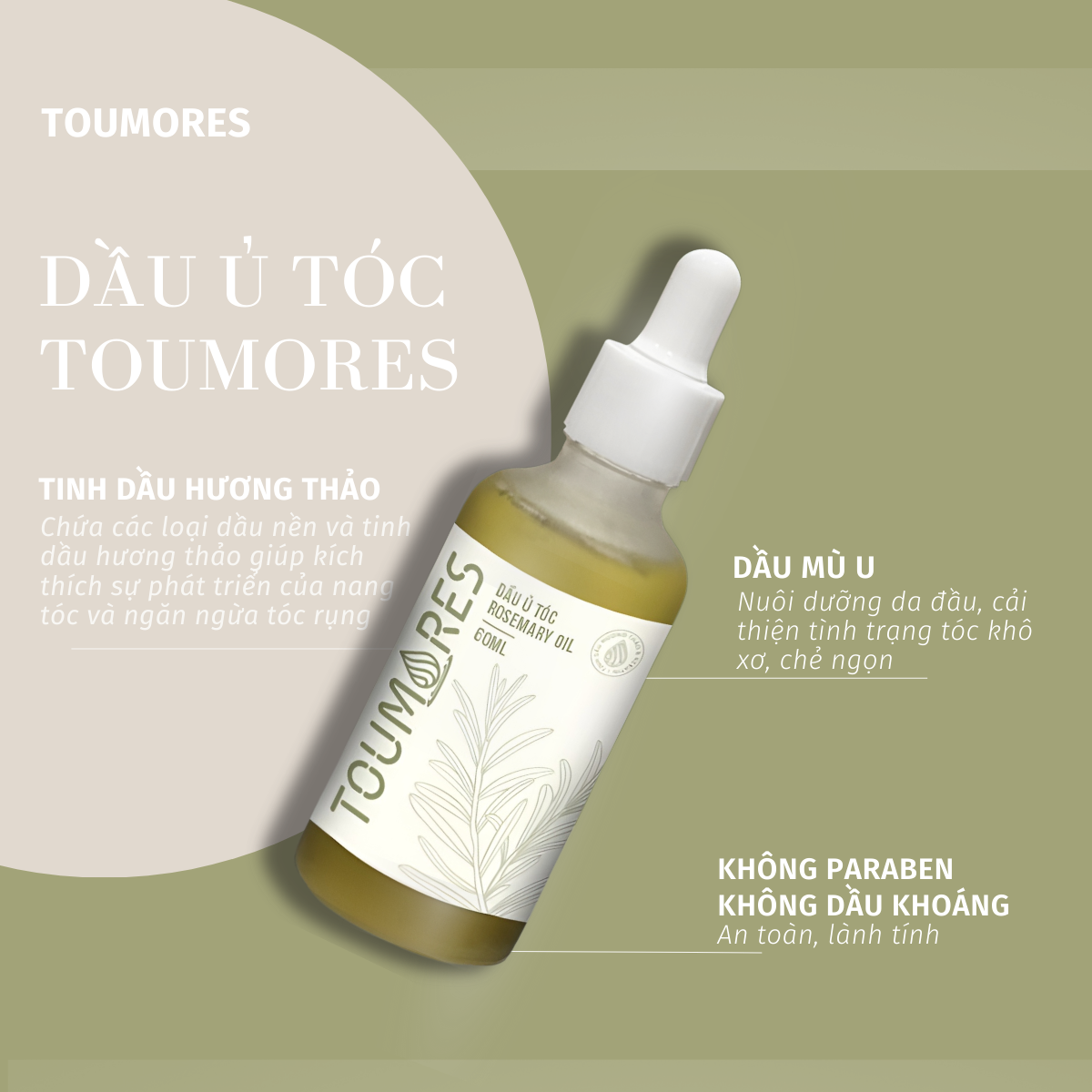 Dầu ủ tóc Rosemary dày tóc Toumores 50ml
