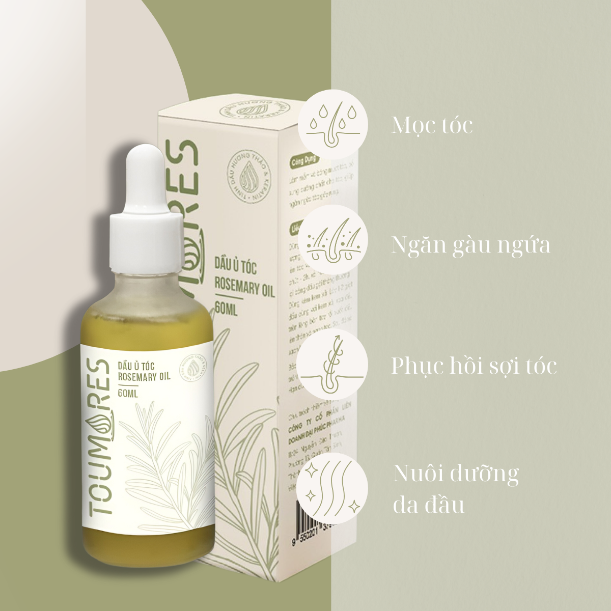 Dầu ủ tóc Rosemary dày tóc Toumores 50ml