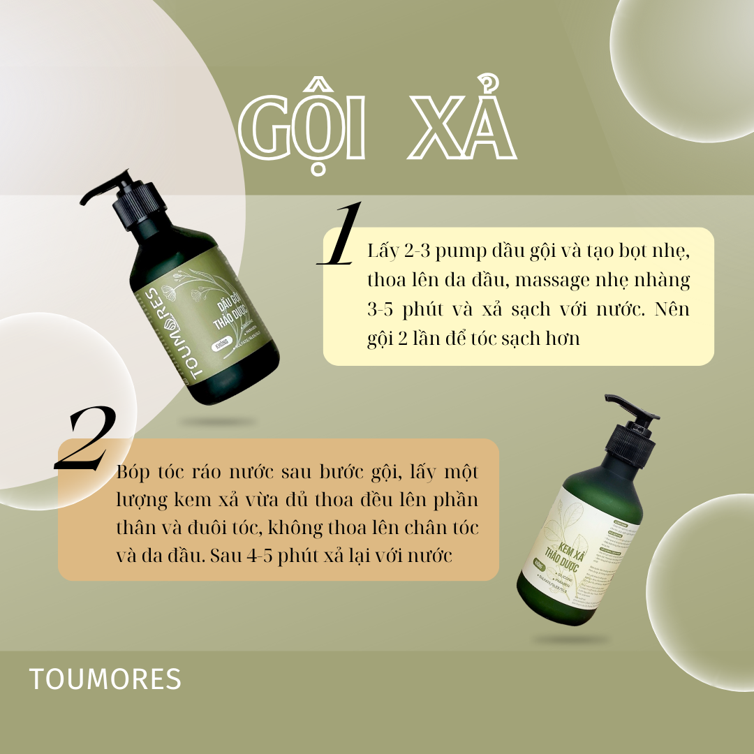 Combo gội xả thảo dược Toumores kiềm dầu, giảm rụng tóc, không chứa silicone 300ml