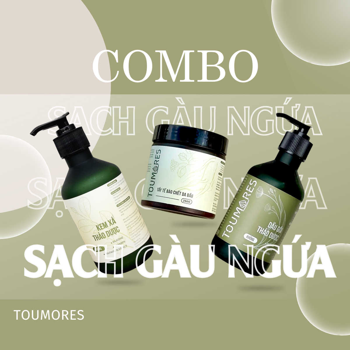 Combo sạch gàu, ngứa da đầu, làm phồng chân tócToumores