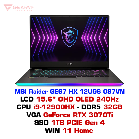 Laptop gaming MSI Raider GE67 HX 12UGS 097VN –