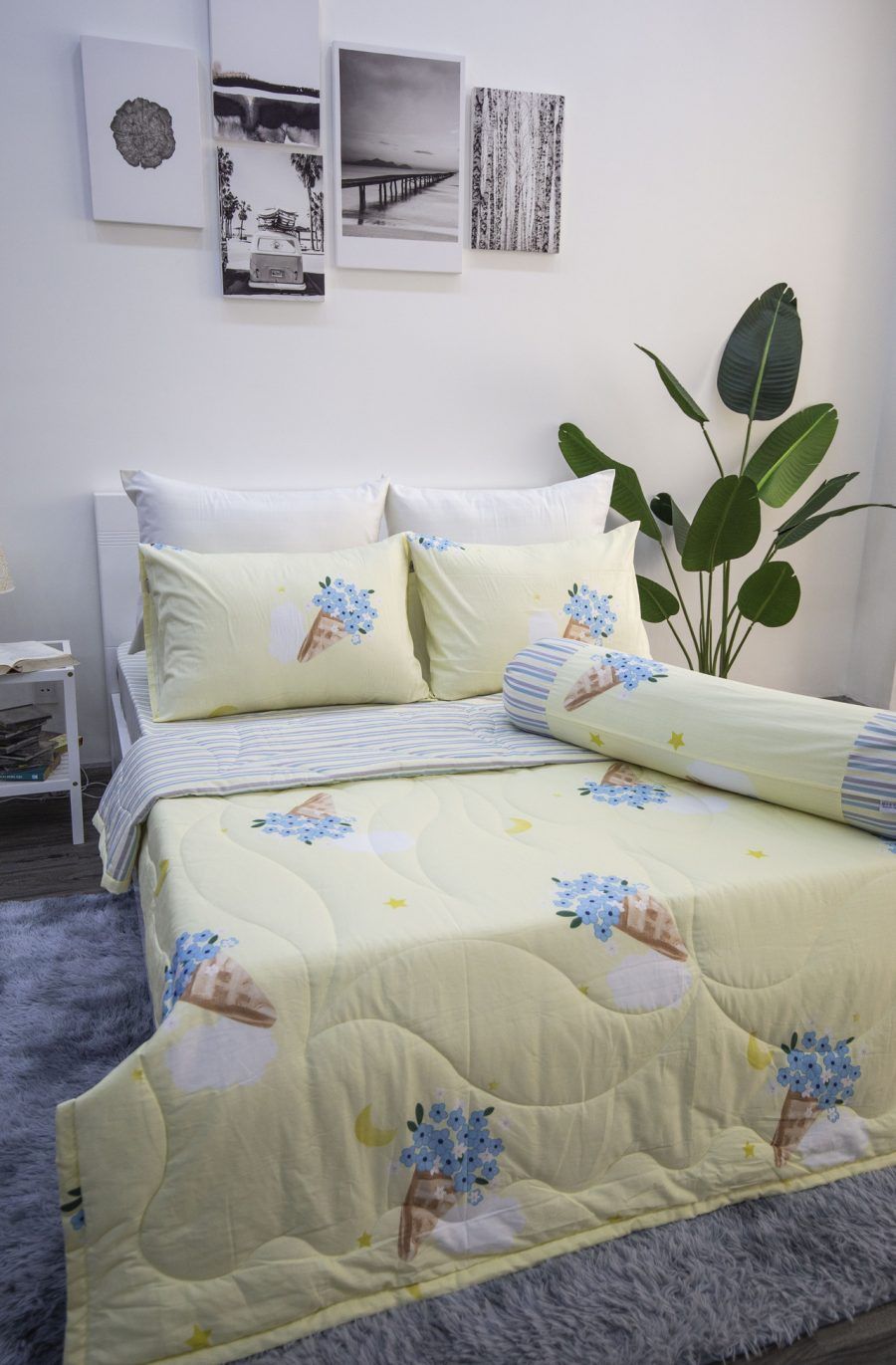 BỘ COTTON CM VÀNG NHẠT BÔNG KEM
