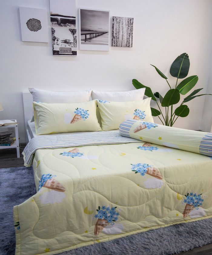 BỘ COTTON CM VÀNG NHẠT BÔNG KEM