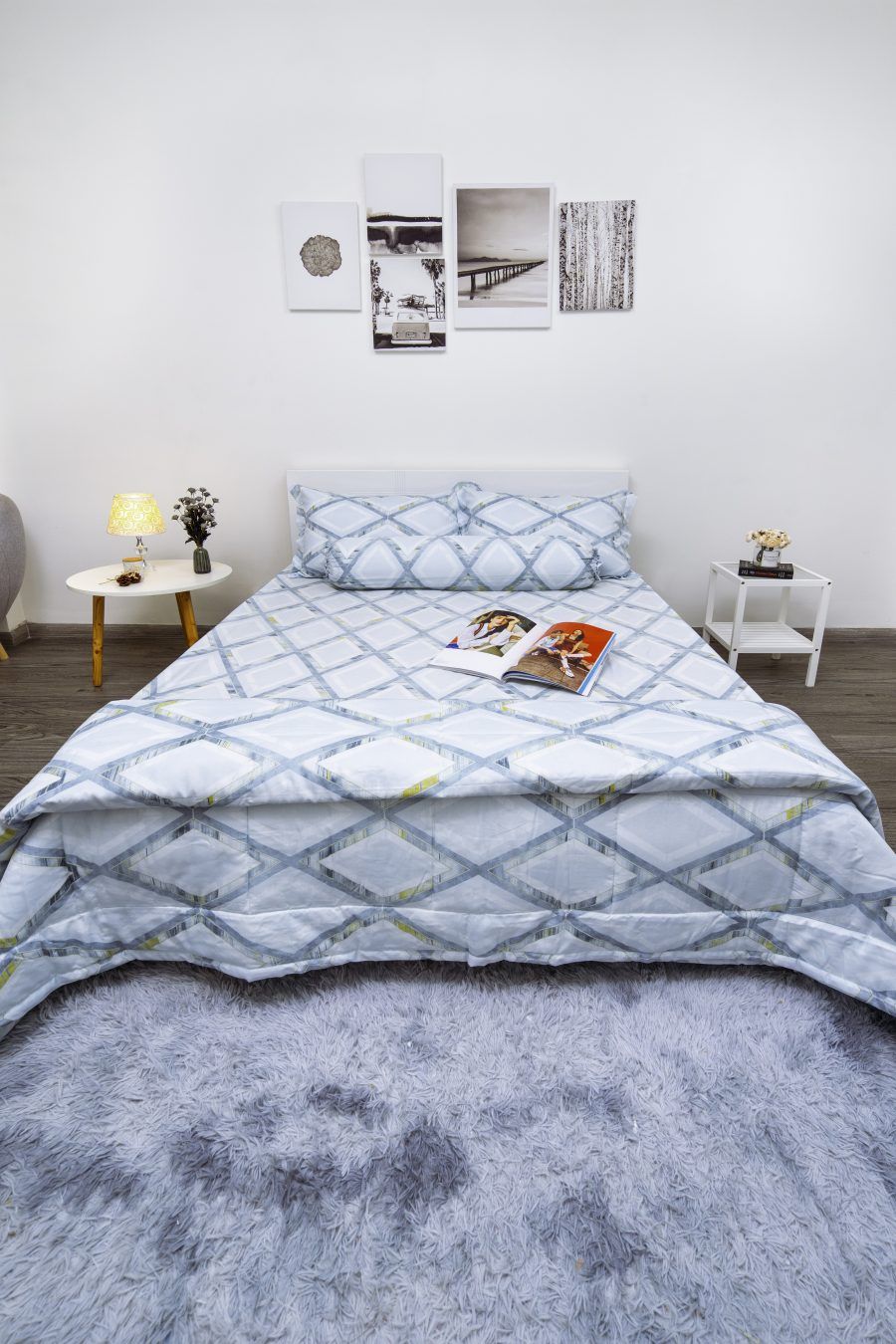 Bộ tencel lụa Hoạ Tiết Lục Giác Xanh