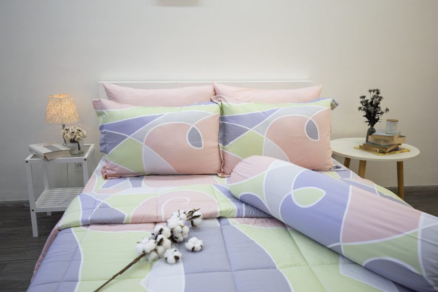 Bộ tencel lụa Hoạ Tiết Xoăn Hồng Tím