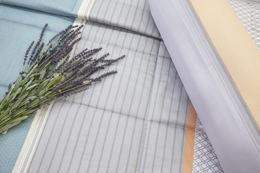 Drap Giường Tencel lụa Sọc Xám Xanh