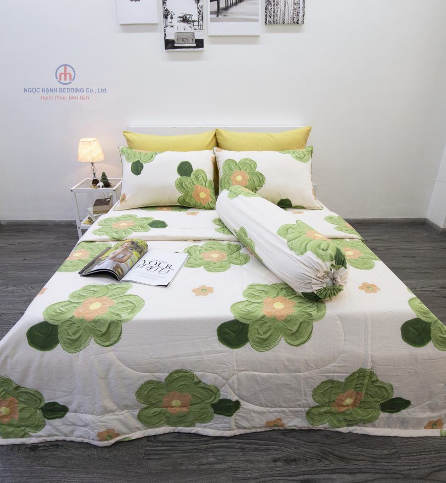 BỘ COTTON CM BÔNG LỚN XANH CỐM