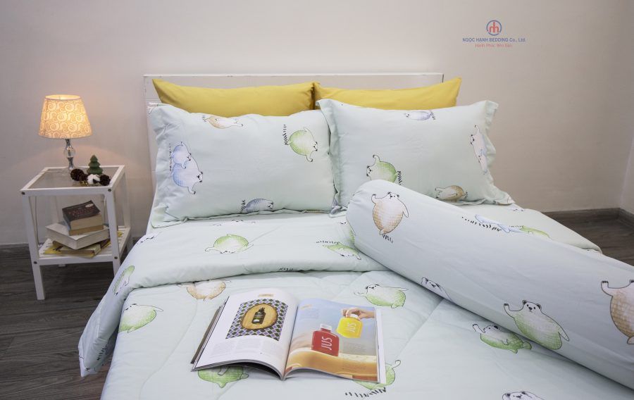 BỘ TENCEL SILKY Xanh Mint Gấu Nhảy