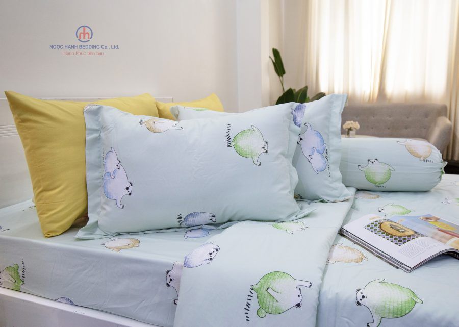 BỘ TENCEL SILKY Xanh Mint Gấu Nhảy