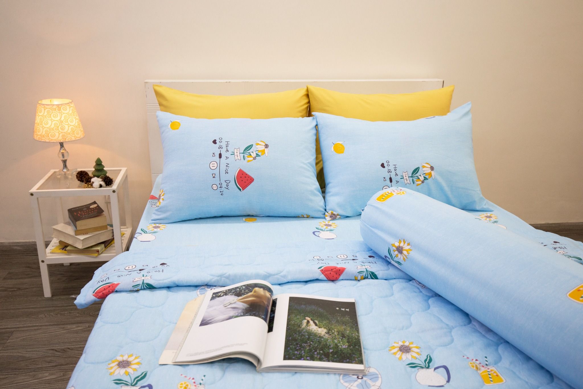 Bộ Microfiber Xanh Dương Hoạ Tiết
