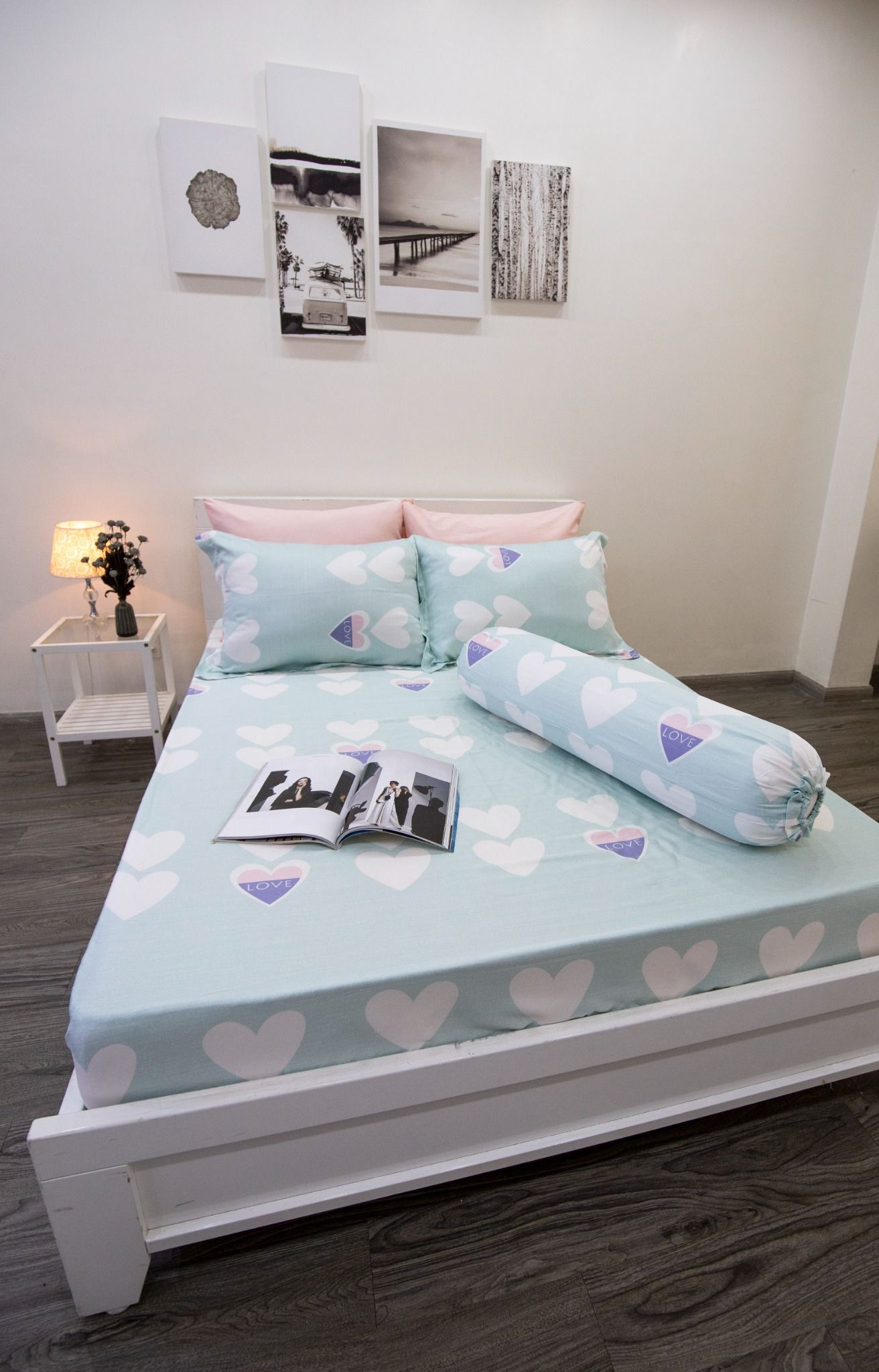 Bộ Drap giườngTencel Lụa Trái Tim Xanh Mint - Drap Tencel cao cấp Ngọc Hạnh Bedding