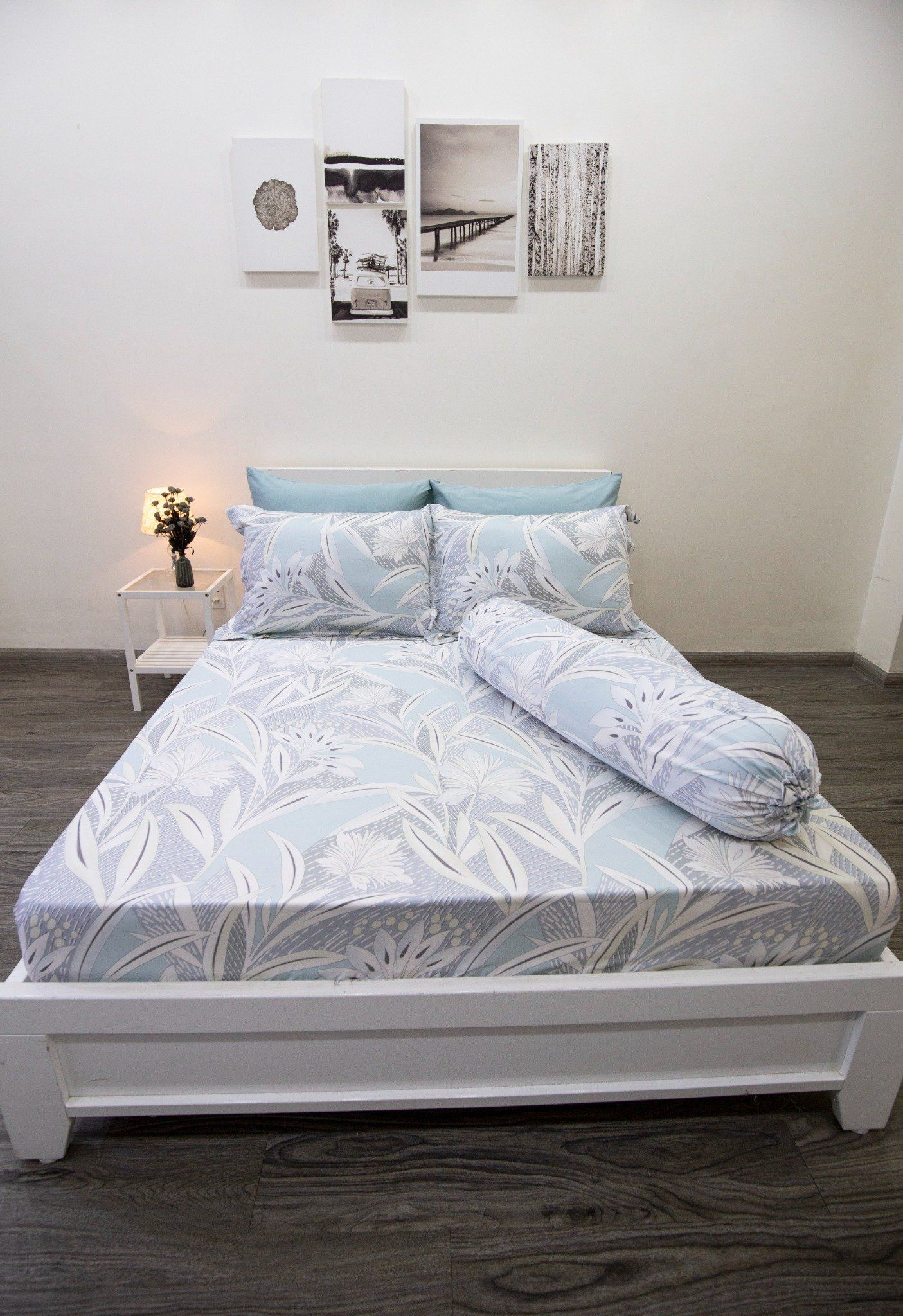 Bộ Drap Giường Tencel Lụa Hoa Trúc Xanh