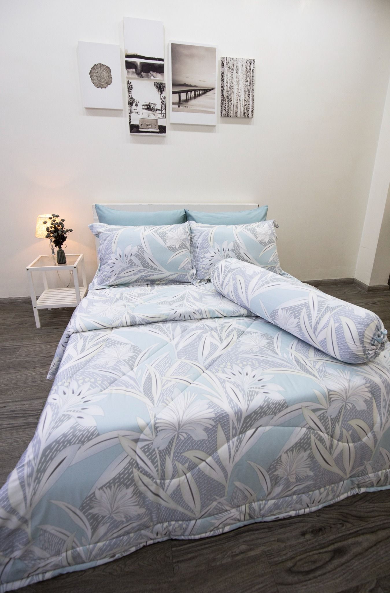 Bộ Drap Giường Tencel Lụa Hoa Trúc Xanh