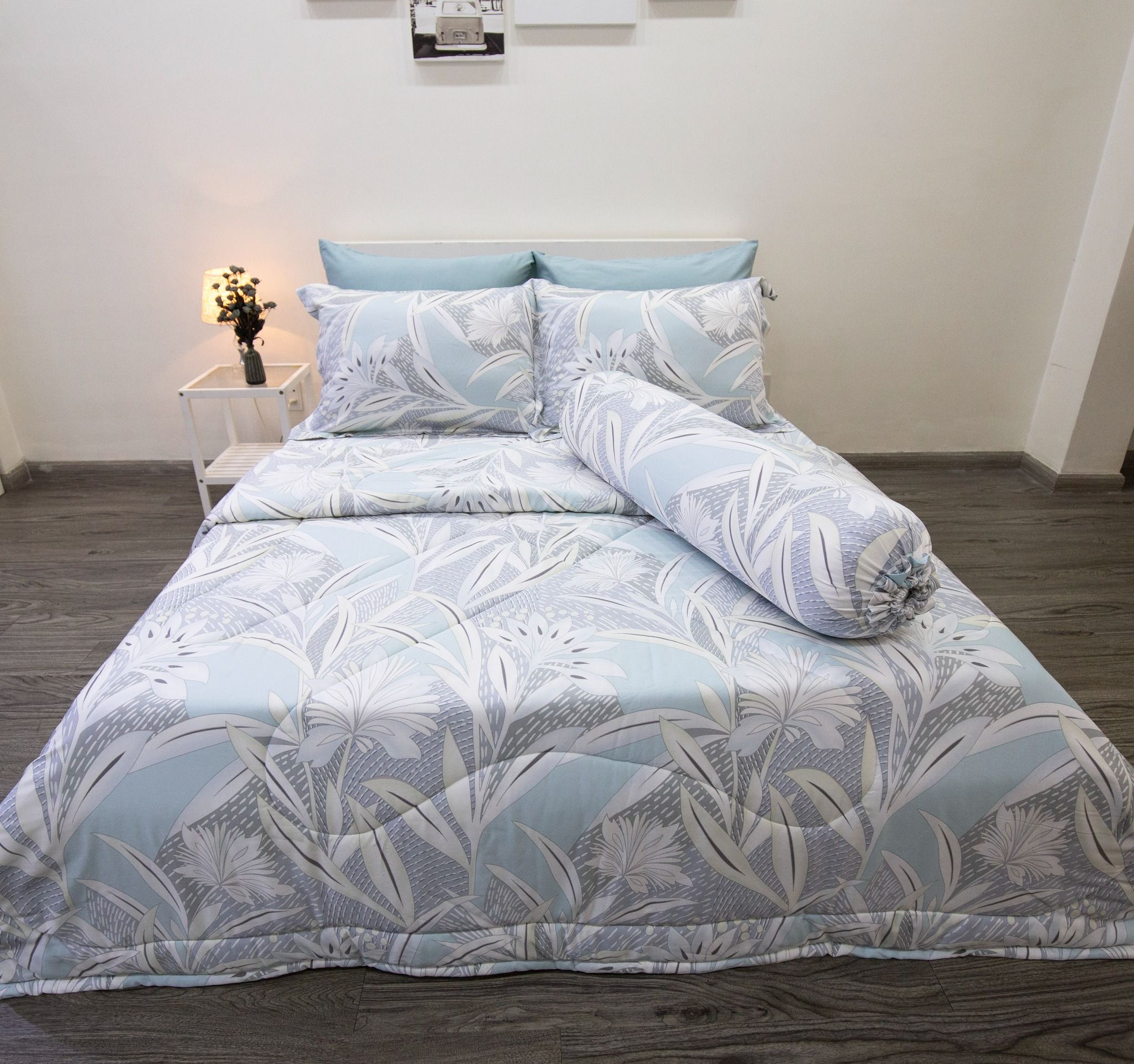 Bộ Drap Giường Tencel Lụa Hoa Trúc Xanh