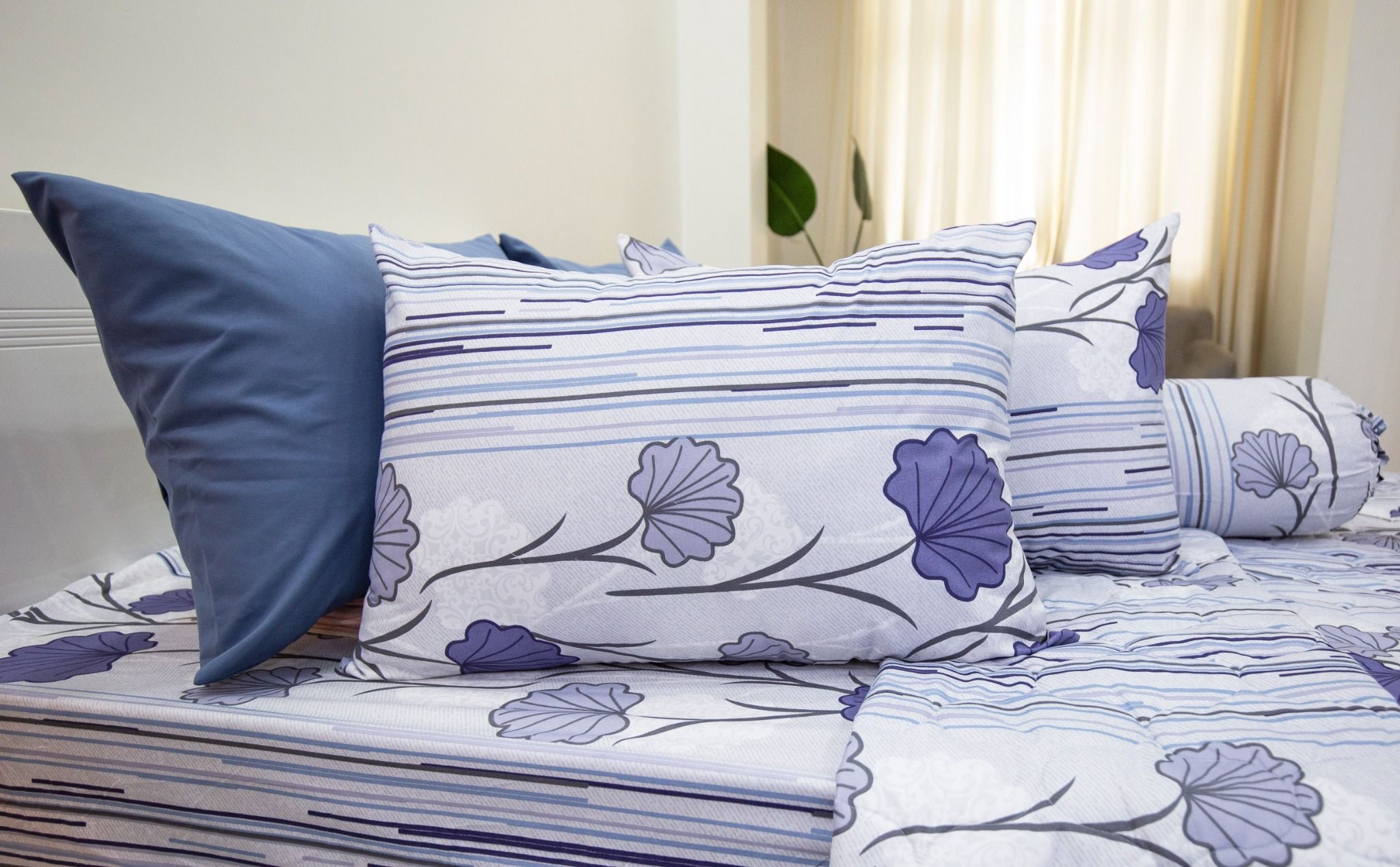 Bộ Chăn Ga Microfiber Rau Má Tím