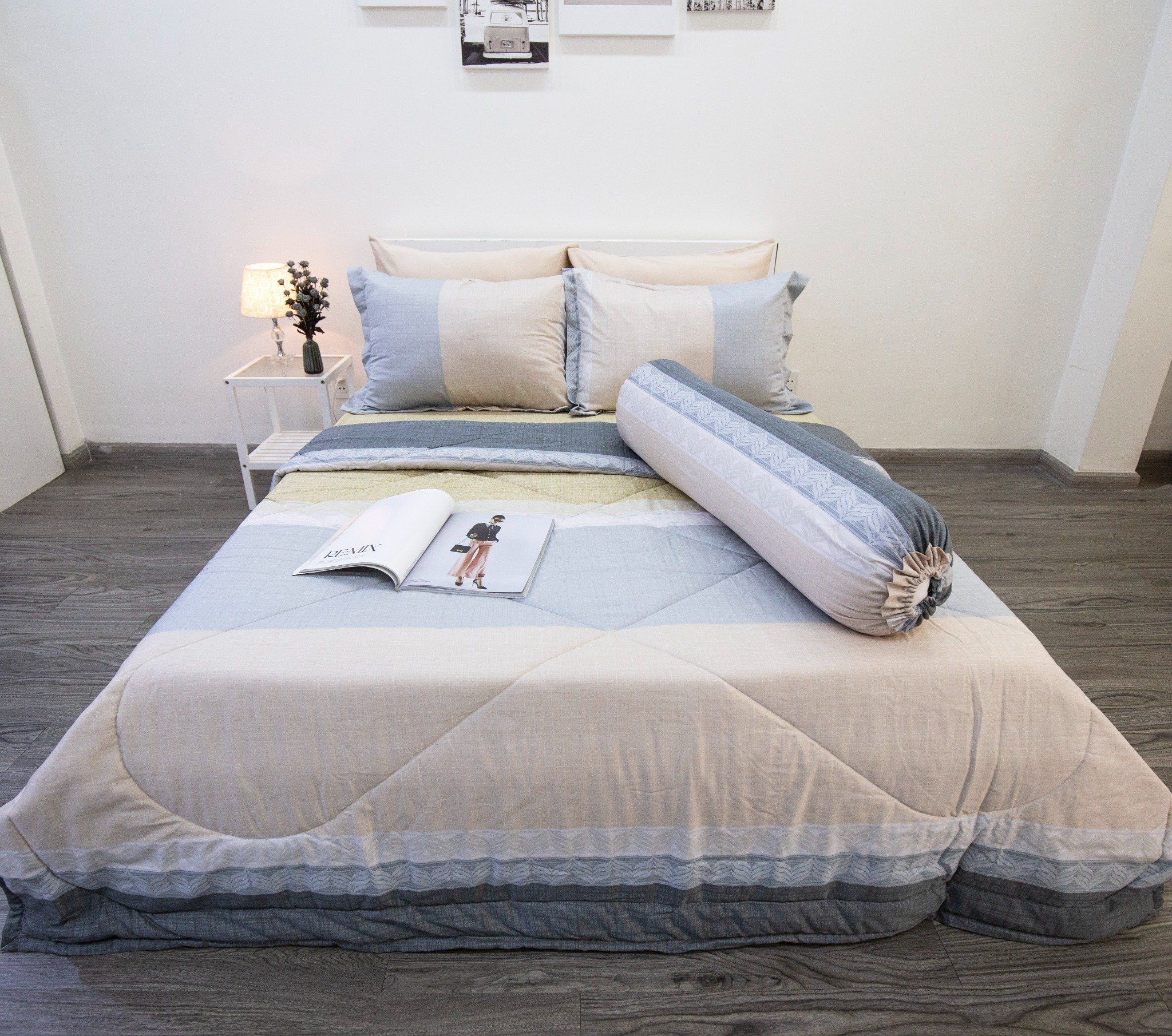Bộ Drap giường Tencel Silky hai màu xám vàng - Drap Giường Tencel Ngọc Hạnh
