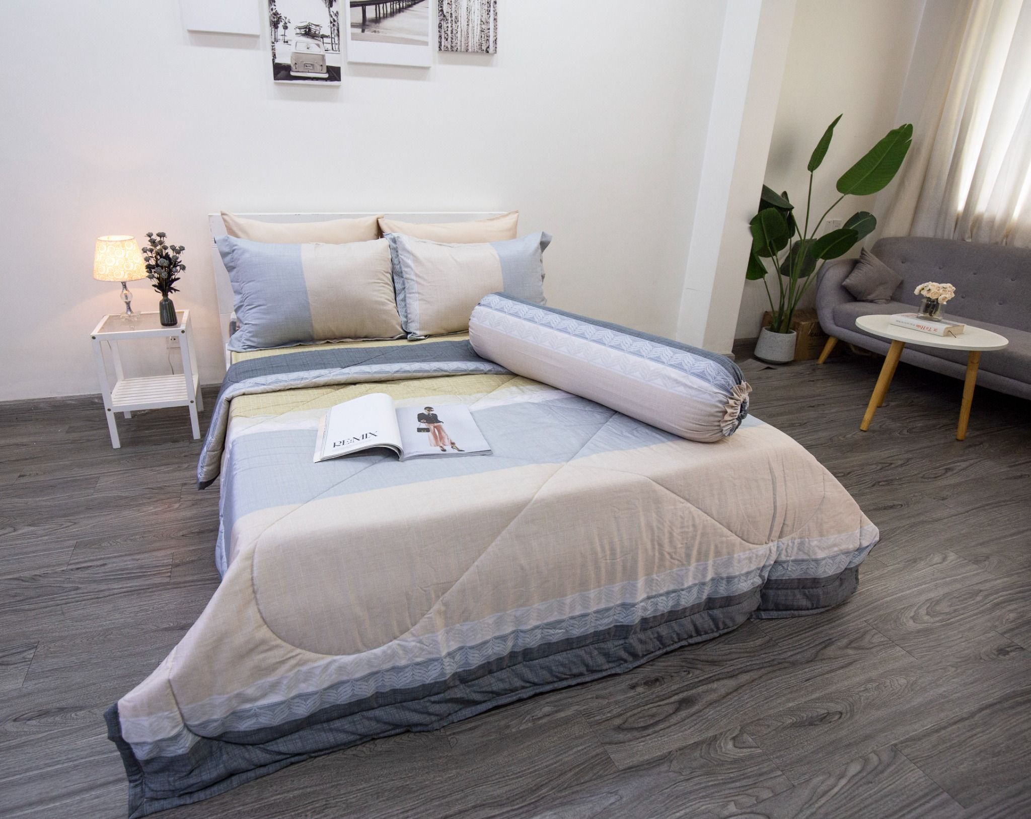 Bộ Drap giường Tencel Silky hai màu xám vàng - Drap Giường Tencel Ngọc Hạnh