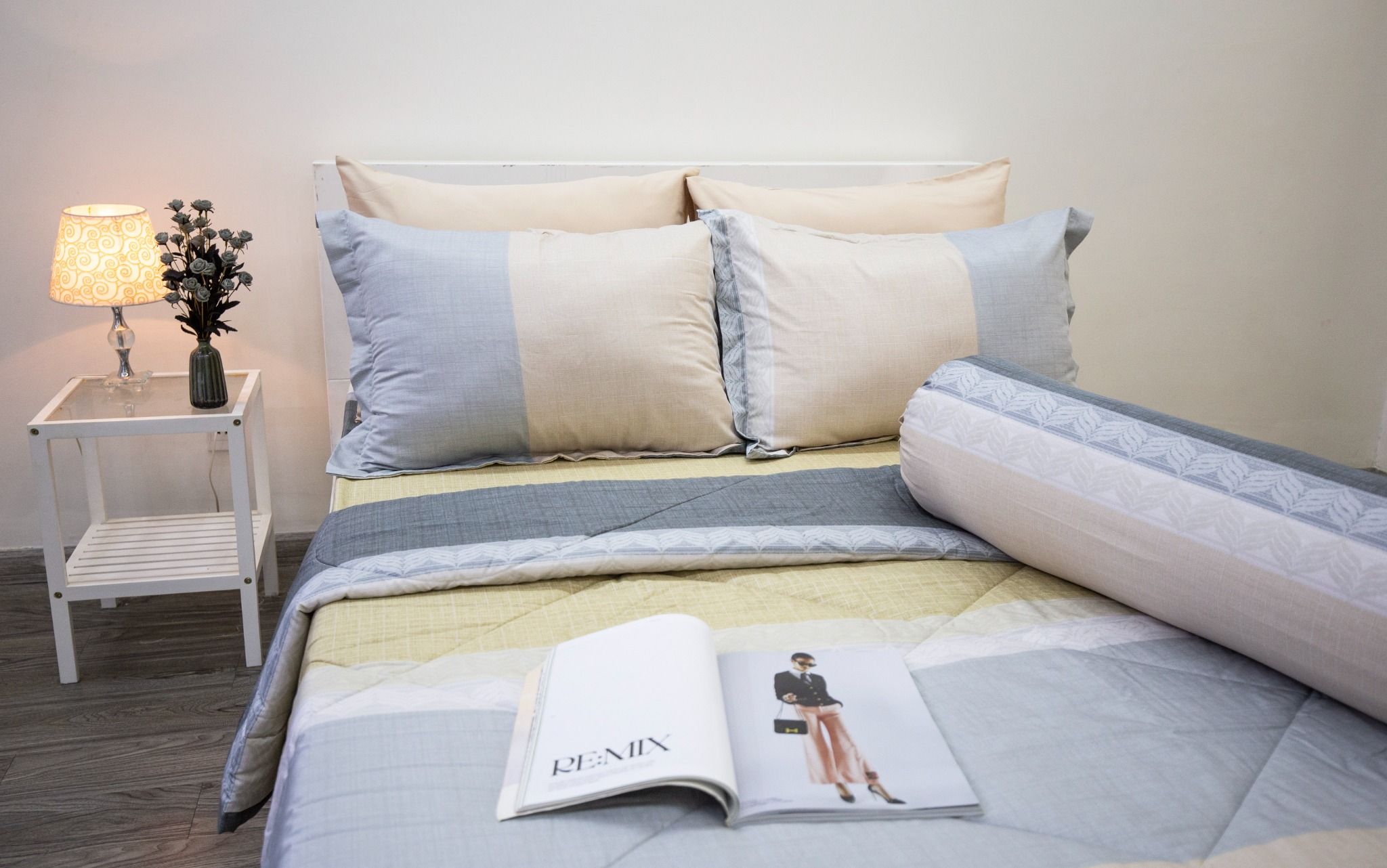 Bộ Drap giường Tencel Silky hai màu xám vàng - Drap Giường Tencel Ngọc Hạnh