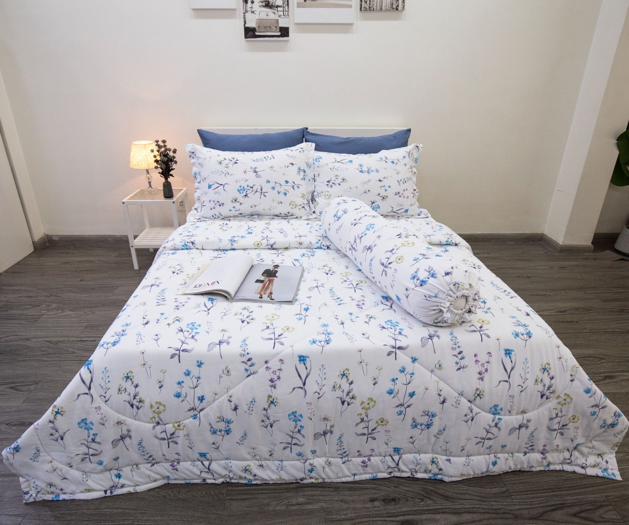 Bộ Tencel Silky hoa nhí xanh