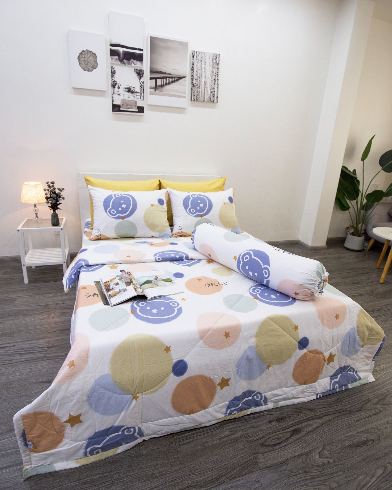 BỘ CHĂN GA GỐI COTTON HOẠ TIẾT TRÒN GẤU