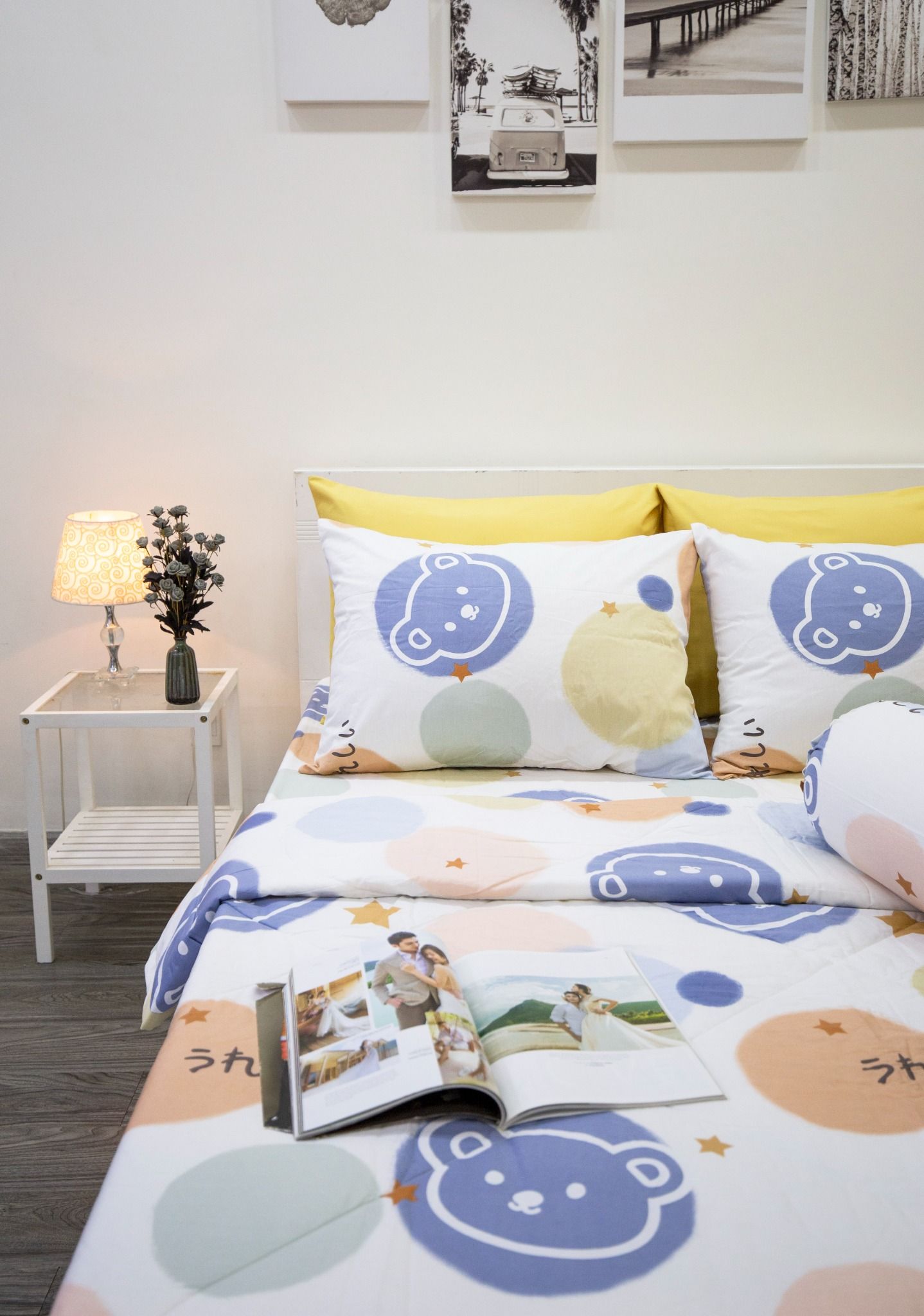 BỘ CHĂN GA GỐI COTTON HOẠ TIẾT TRÒN GẤU