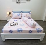 BỘ CHĂN GA GỐI NGỌC HẠNH COTTON HOA 4 LÁ HỒNG