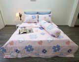 BỘ CHĂN GA GỐI NGỌC HẠNH COTTON HOA 4 LÁ HỒNG