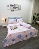BỘ CHĂN GA GỐI NGỌC HẠNH COTTON HOA 4 LÁ HỒNG