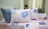 BỘ CHĂN GA GỐI NGỌC HẠNH COTTON HOA 4 LÁ HỒNG