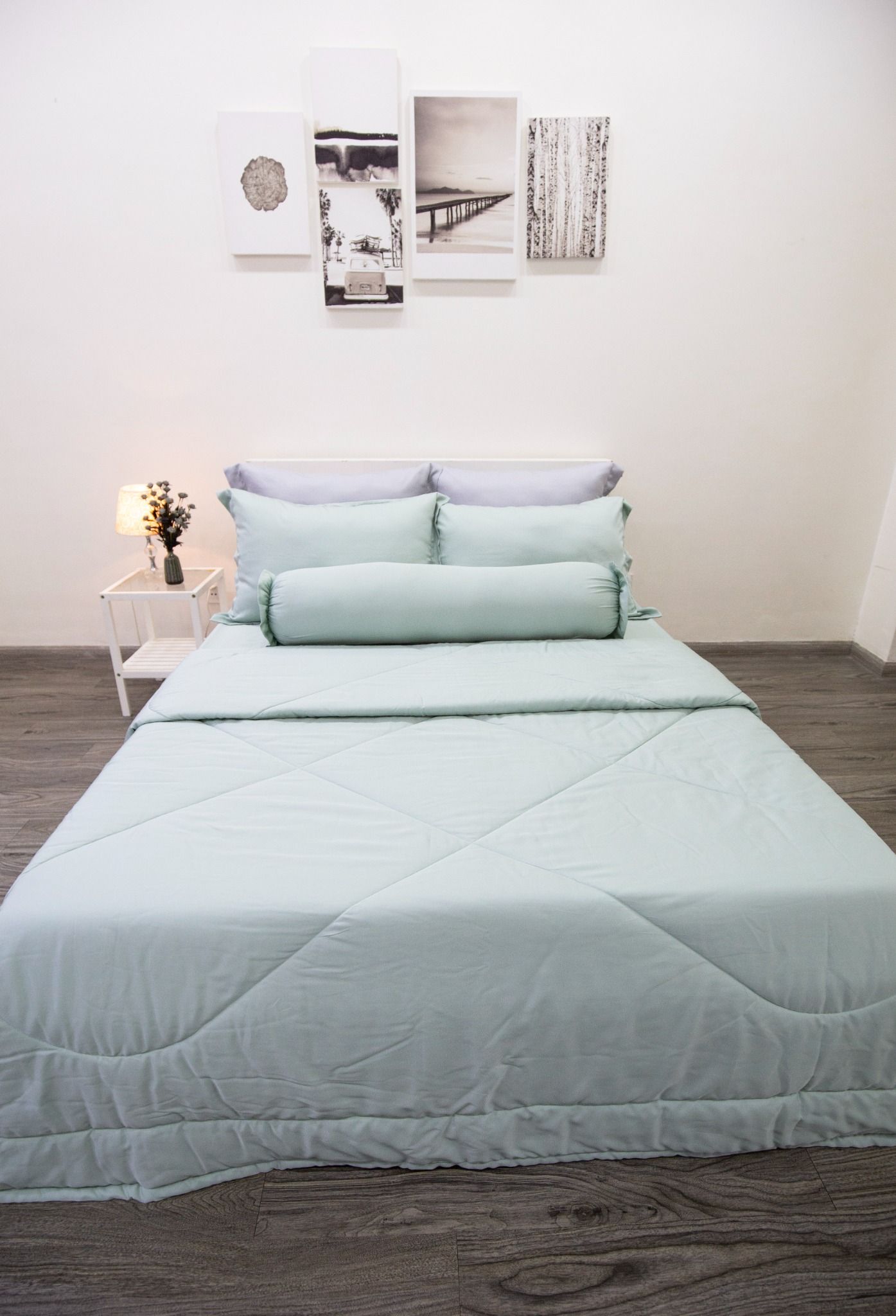 Bộ Drap Giường Tencel Lụa Xanh Mint Trơn
