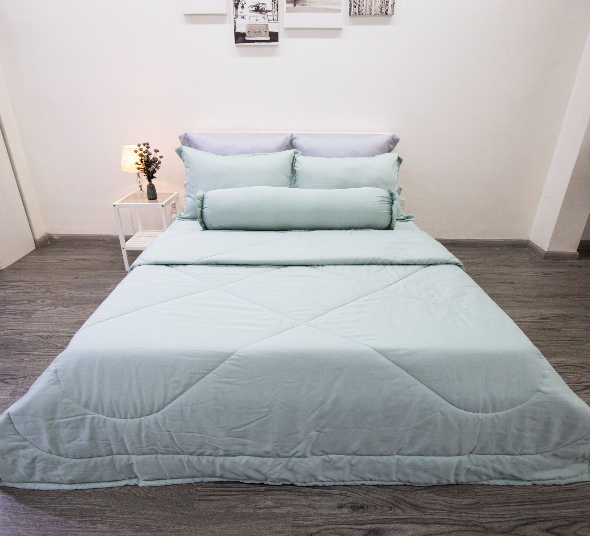 Bộ Drap Giường Tencel Lụa Xanh Mint Trơn