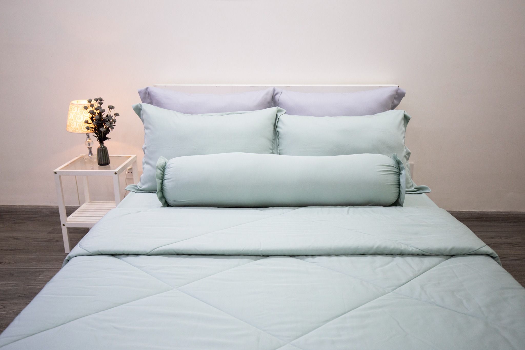 Bộ Drap Giường Tencel Lụa Xanh Mint Trơn