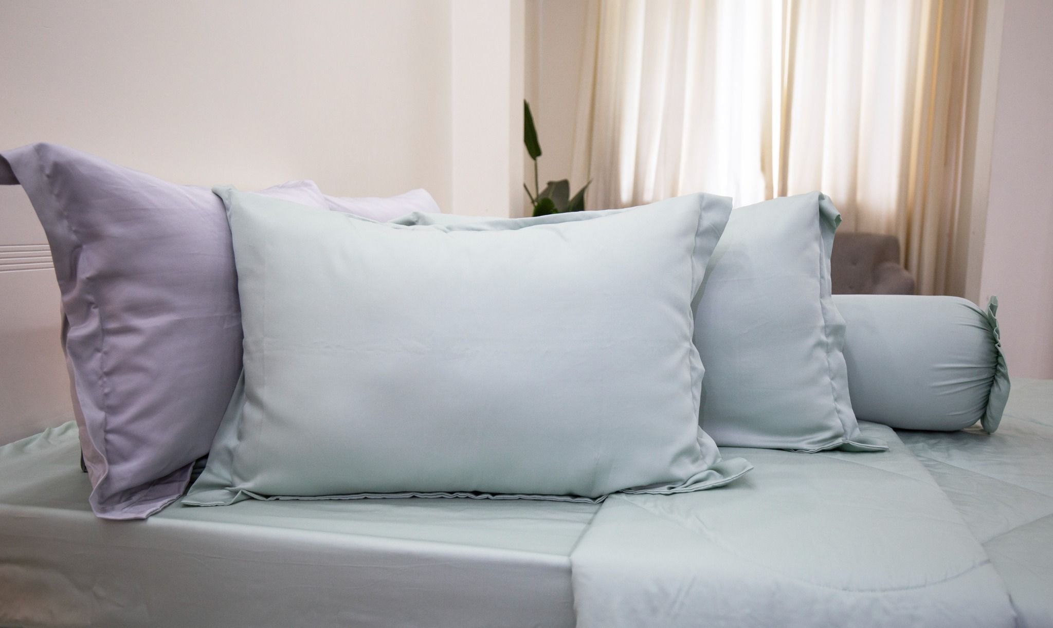 Bộ Drap Giường Tencel Lụa Xanh Mint Trơn