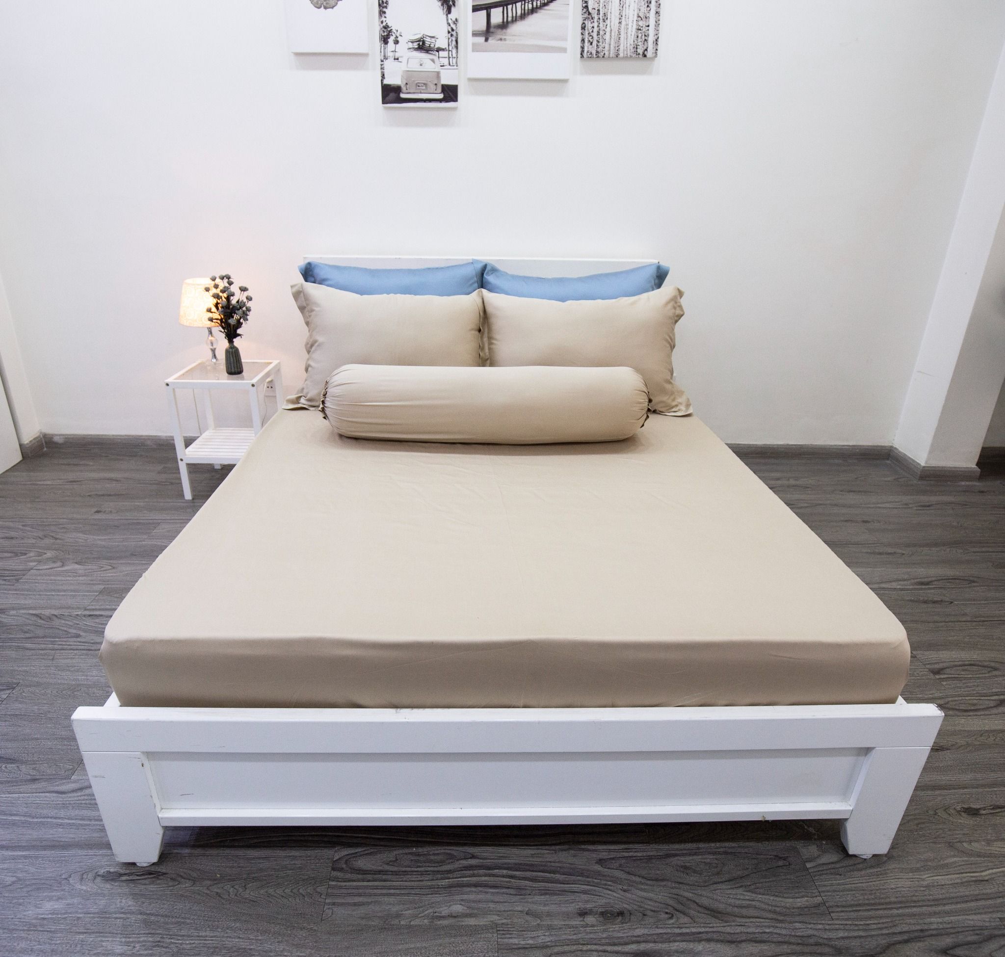 Bộ Drap Giường Tencel Lụa Kem Trơn