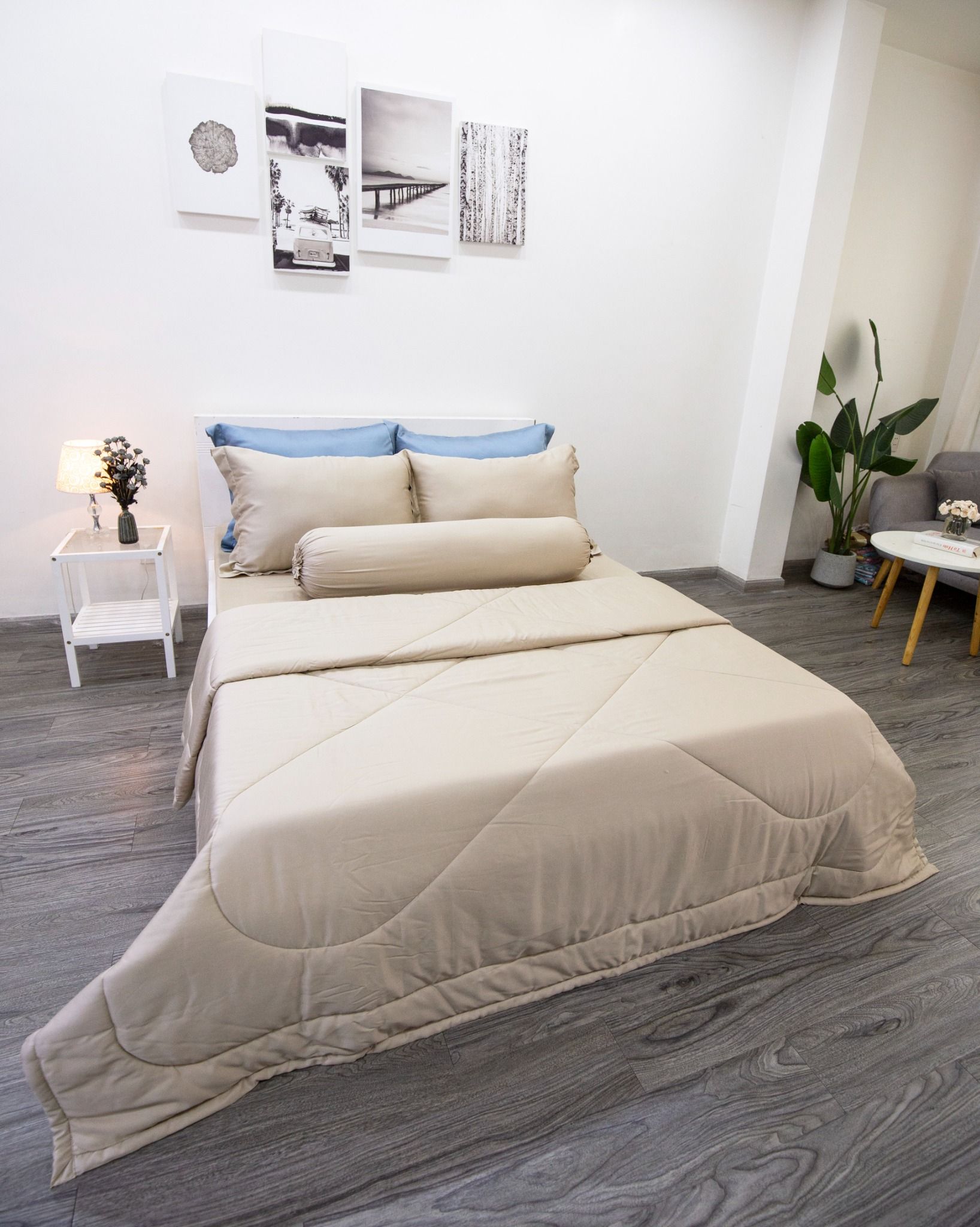 Bộ Drap Giường Tencel Lụa Kem Trơn