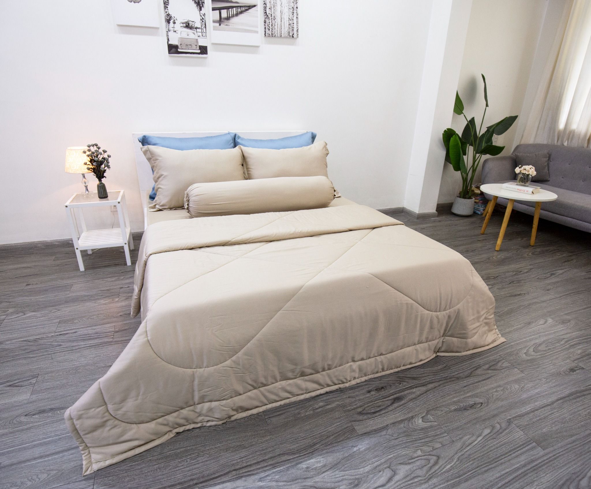 Bộ Drap Giường Tencel Lụa Kem Trơn
