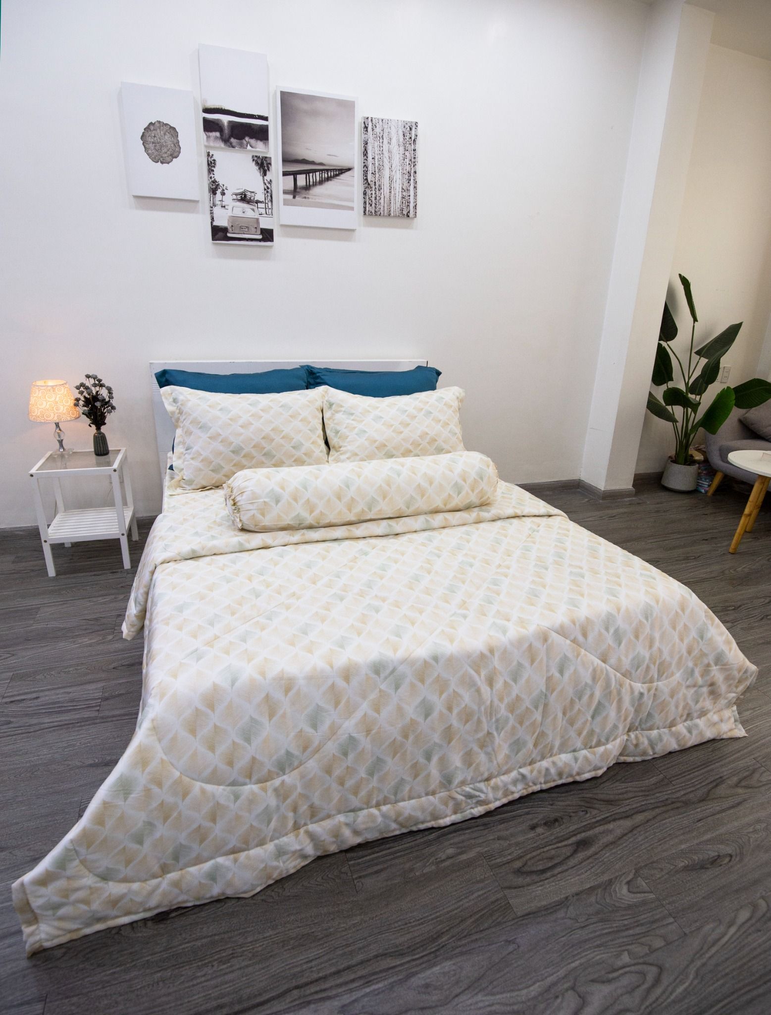 BỘ GA GỐI NGỌC HẠNH TENCEL LỤA VÂN QUẠT VÀNG