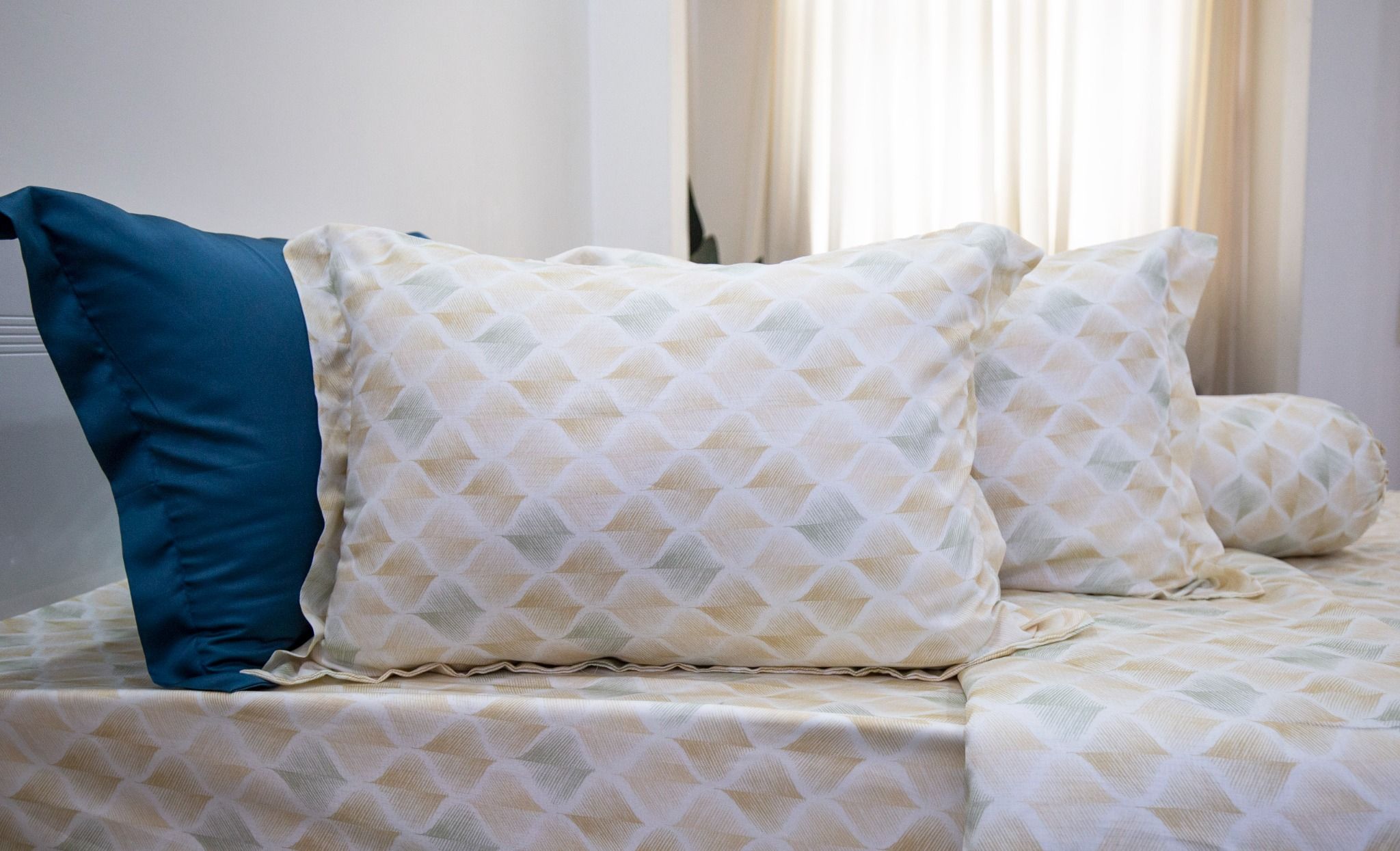 BỘ GA GỐI NGỌC HẠNH TENCEL LỤA VÂN QUẠT VÀNG