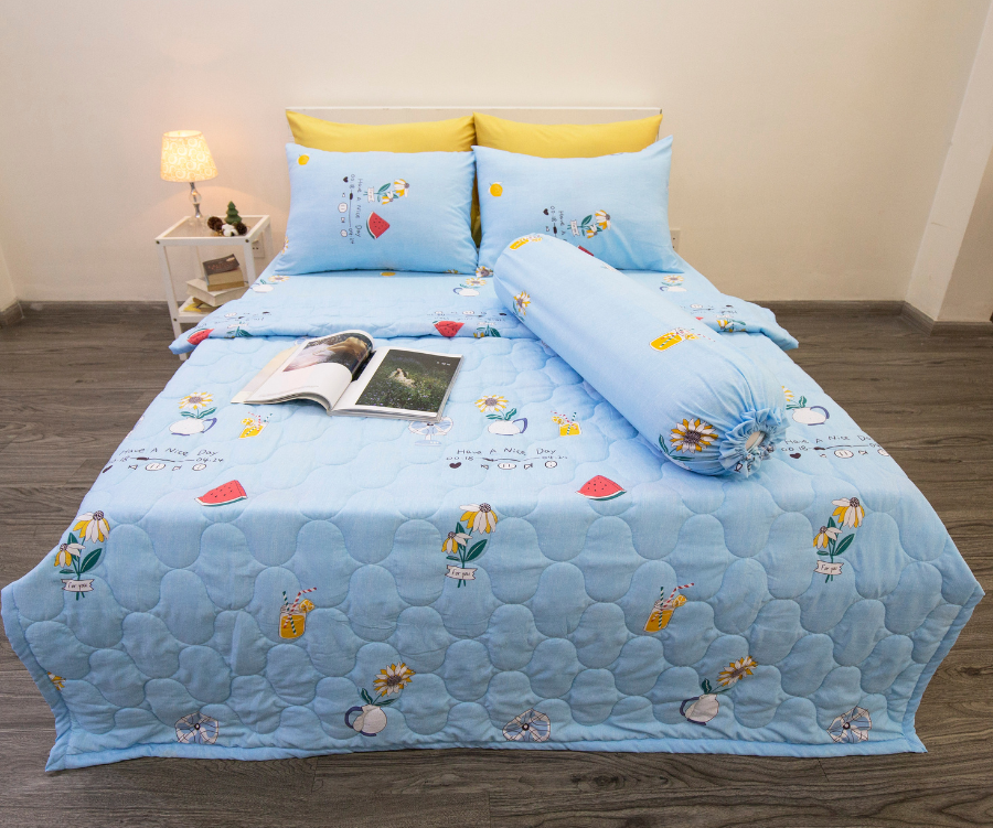 Bộ Microfiber Xanh Dương Hoạ Tiết