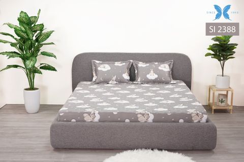 Bộ ga chun kèm gối 3 món Sateen in hoa SI2388